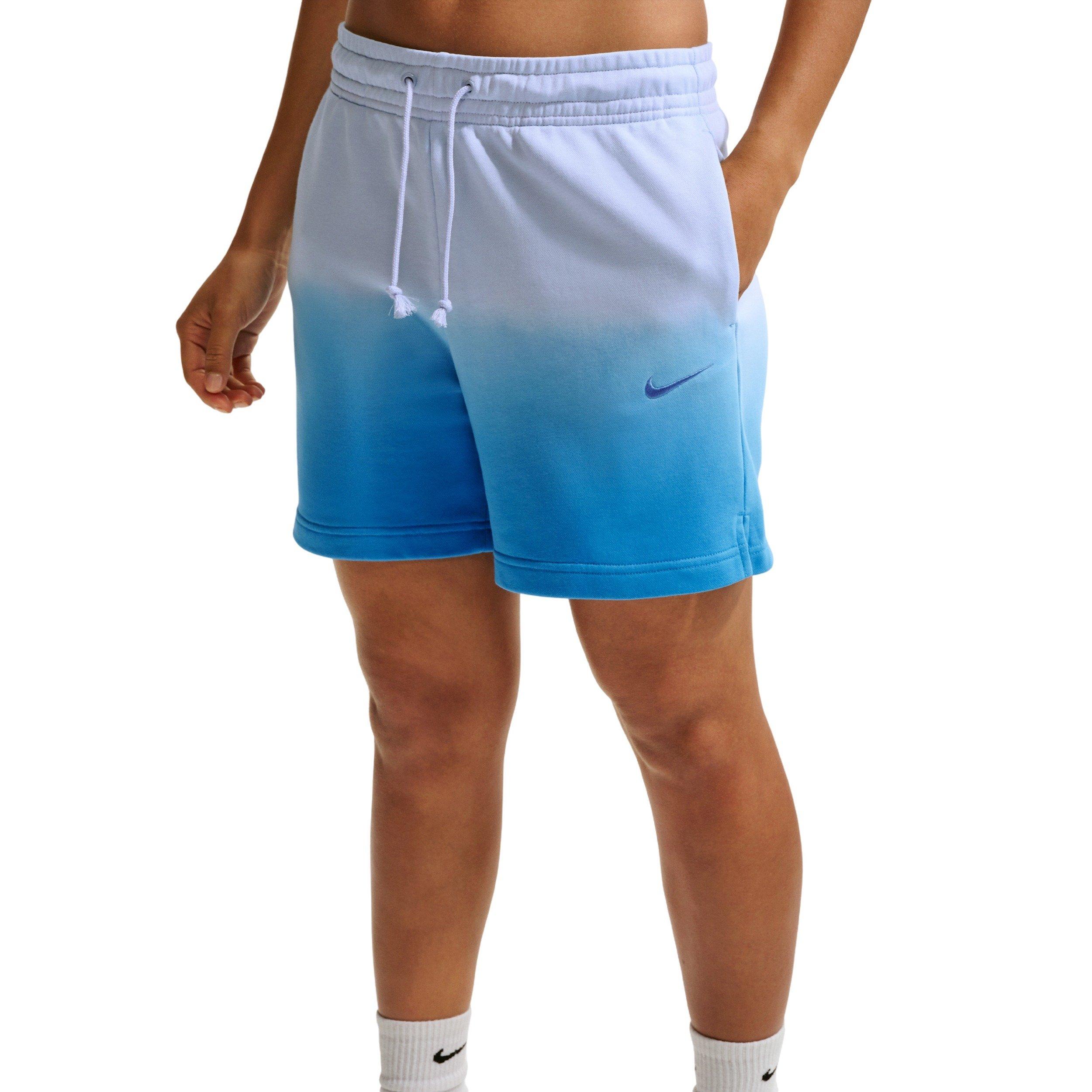 Nike Women's Sportswear Phoenix Fleece Dip-Dye Mid-Rise Shorts - LIGHT BLUE/BLUE
